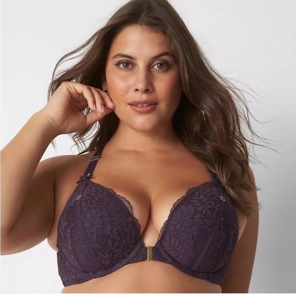 💜Lane Bryant Cacique Seriously Sexy Boost Plunge Lace Front ClosureBra Size:38DD